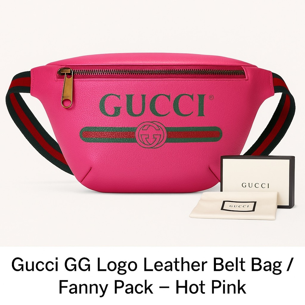 Gucci Hot Pink Leather GG Belt Bag with Green-Red Stripe